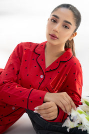 Enjoy all-night comfort with the Heartbeat Button Down Pajamas for Women, made with breathable fabric.