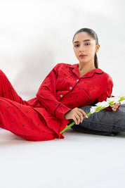 Stay stylish and comfortable in the Heartbeat Cozy Button Down Shirt for Women with matching bottoms.