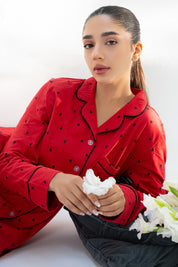 The Heartbeat Women's Button Down PJ Set offers a relaxed fit and soft material for everyday wear.