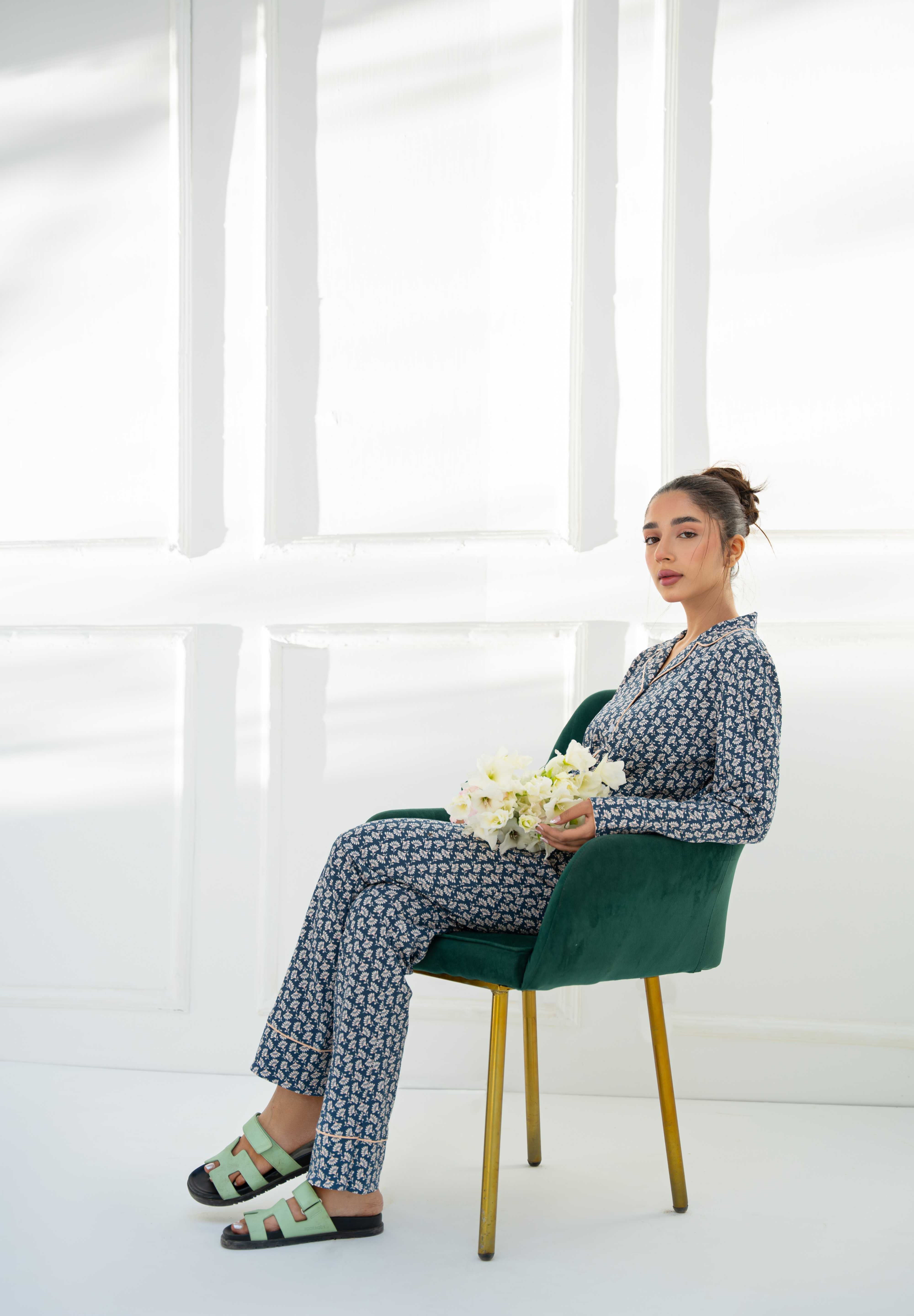 Stay cool in the Blossom in Blue Breathable Button Down Pajamas for Women with a relaxed, airy feel.