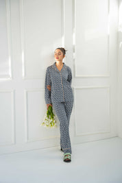 Stay comfortable in the Blossom in Blue Button Down Pajamas for Women, ideal for lounging and bedtime.