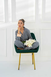 The Blossom in Blue Elegant Women's Button Down Pajama Set blends style and softness effortlessly.