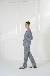 The Blossom in Blue Soft Fabric Button Down Pajamas offer a relaxed fit with smooth, breathable fabric.