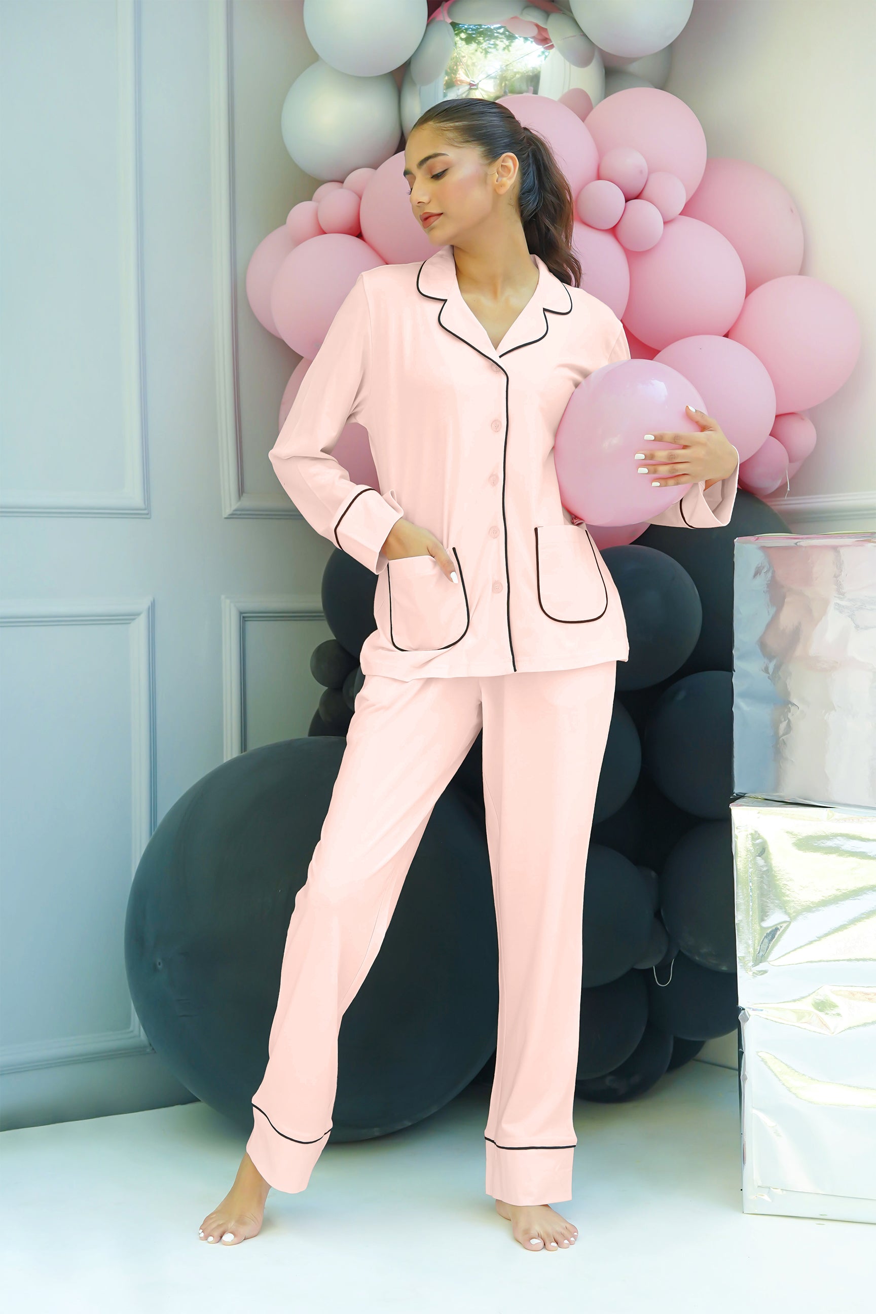 Soft and breathable Blush Women's Button Down Pajama Set, perfect for a cozy and restful night's sleep.
