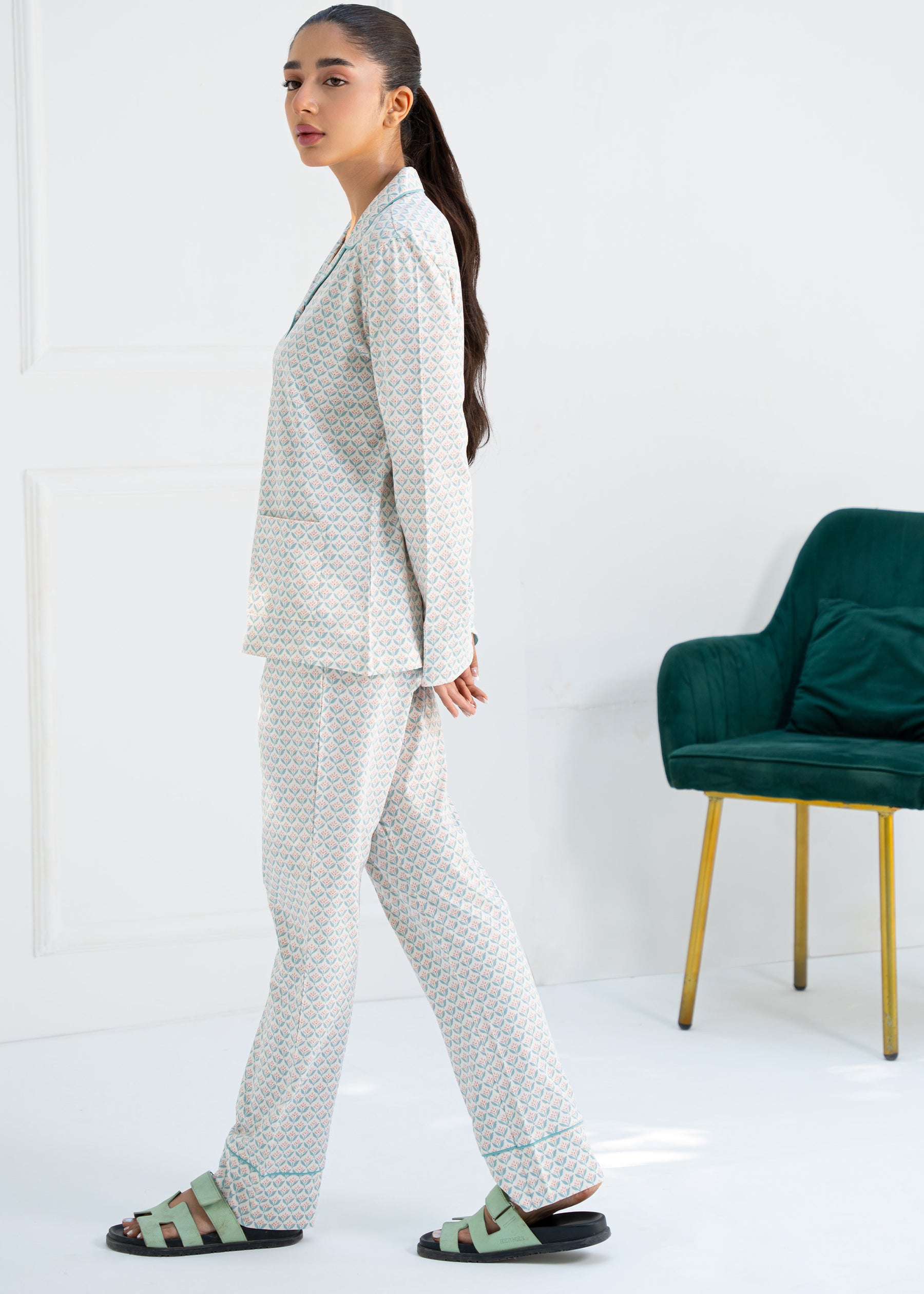 Stay comfortable in the Elegant Geometry Button Down Pajamas for Women with a relaxed, breathable fit.