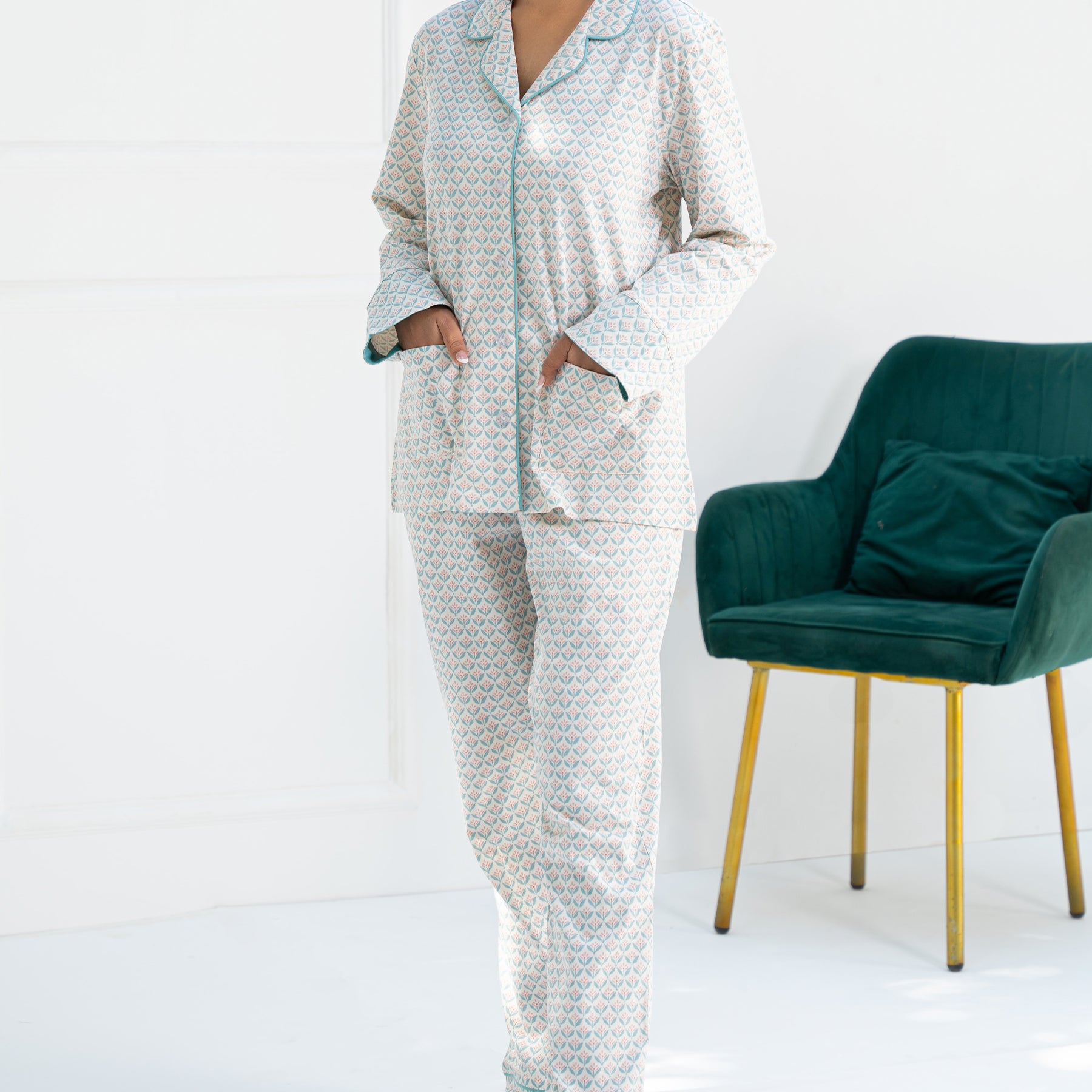 Soft and stylish Elegant Geometry Women's Button Down Pajama Set, perfect for a cozy night’s sleep.