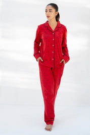 Soft and cozy Heartbeat Women's Button Down Pajama Set, perfect for relaxing nights and lounging.