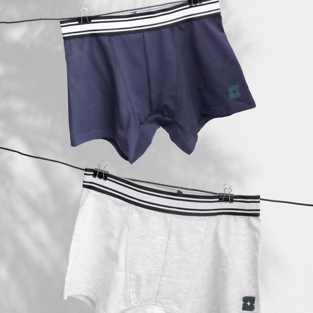 Comfortable Pack of Two Men’s Boxers in Navy Blue and Grey, made from soft cotton.