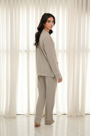 Lounge in style with the Sarah Cozy Button Down Shirt for Women, perfect for bedtime or relaxing at home.