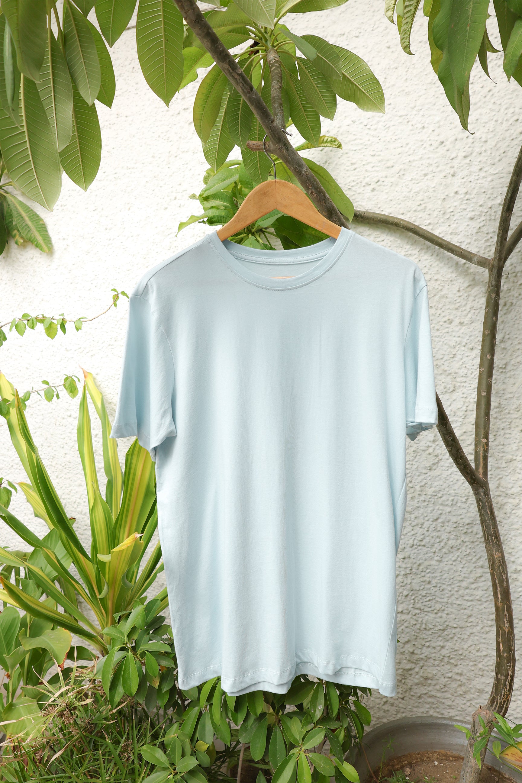 Sky Blue Men Round Neck T-shirt