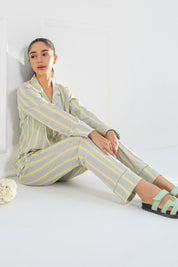 Cozy and stylish Tranquil Harmony Button Down Pajamas for Women, ideal for bedtime or lounging.