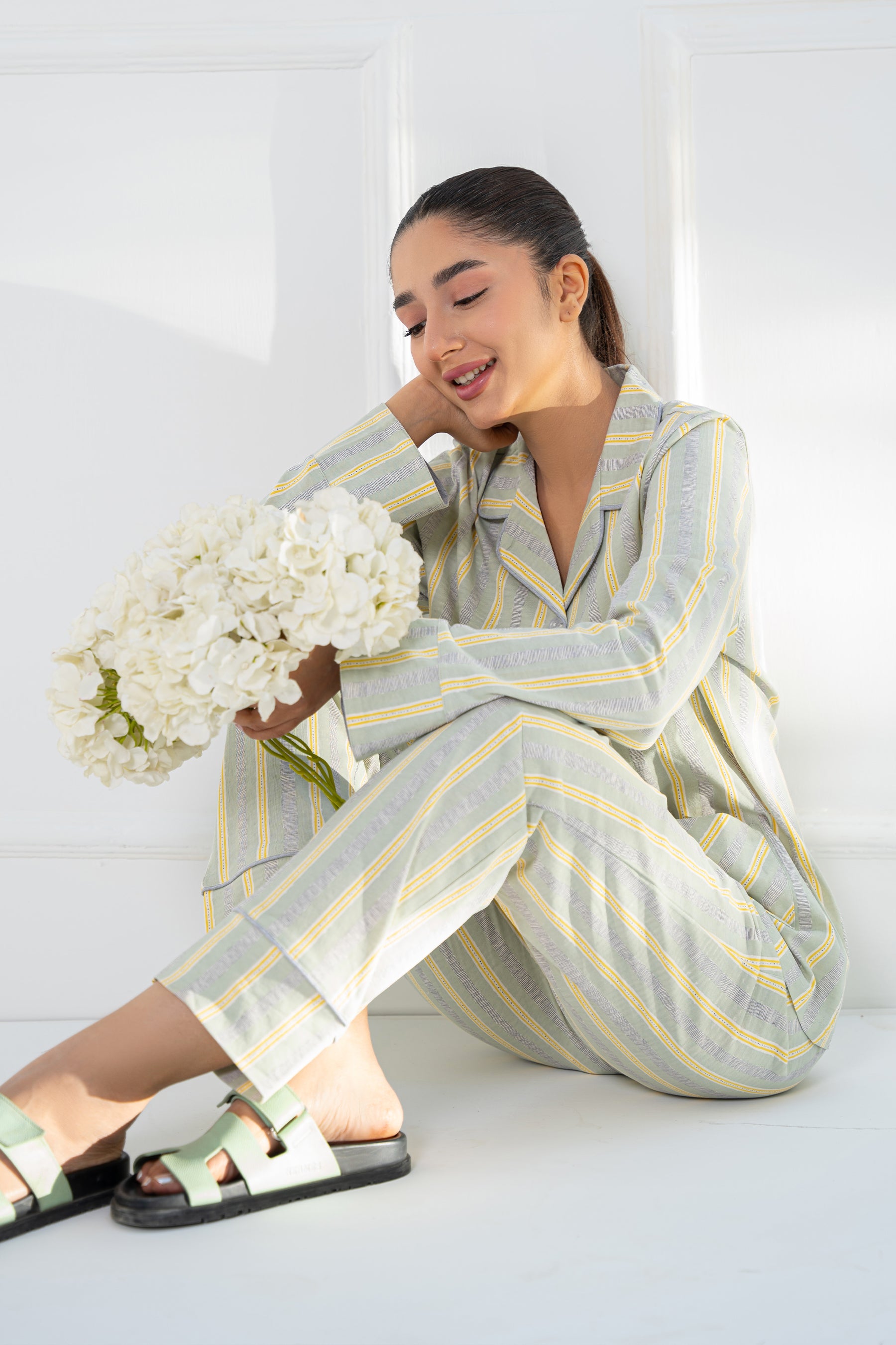 Lightweight and comfortable Tranquil Harmony Women's Button Down PJ Set for all-night relaxation.