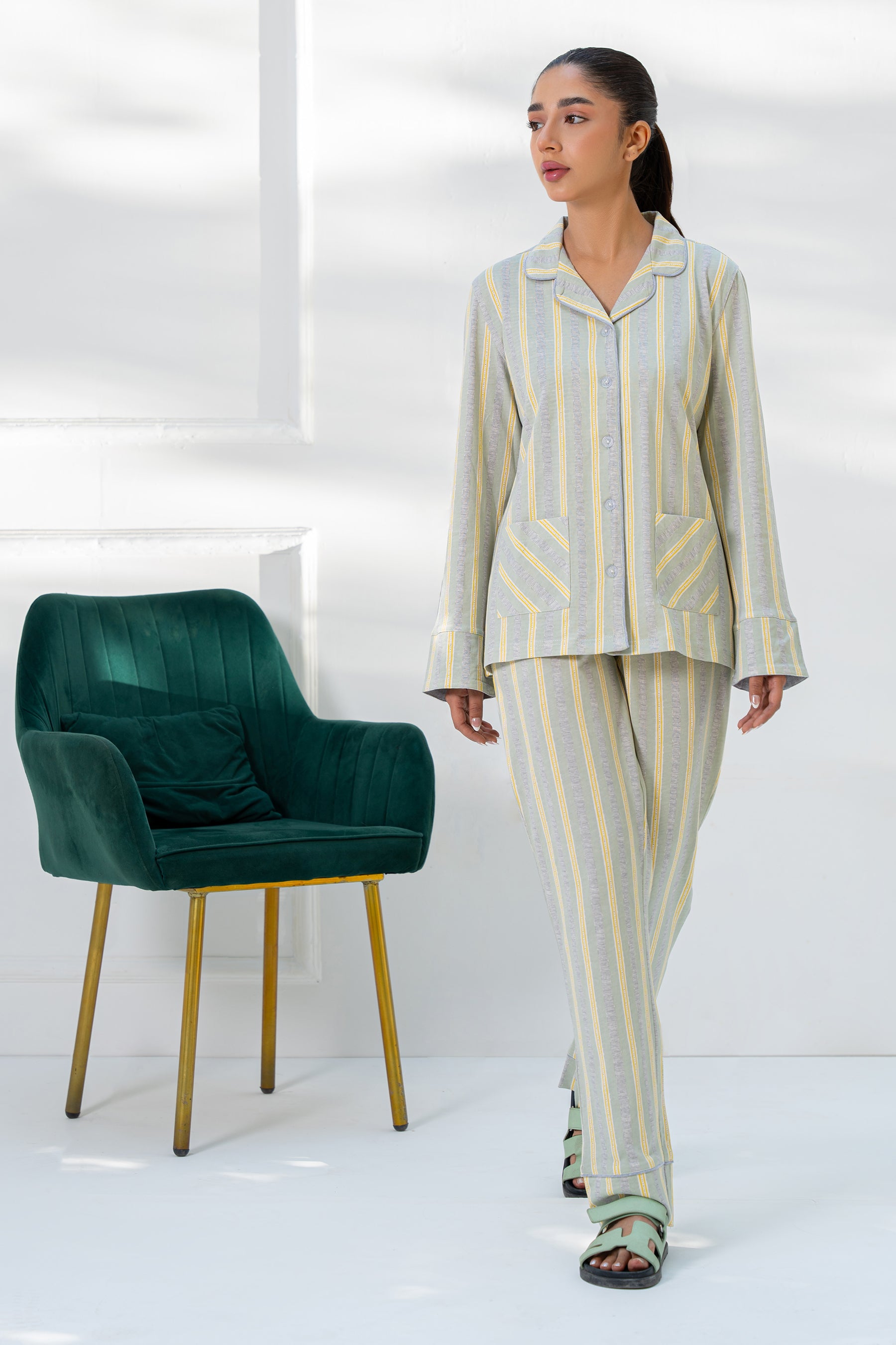 Soft and breathable Tranquil Harmony Women's Button Down Pajama Set, perfect for a restful night's sleep.