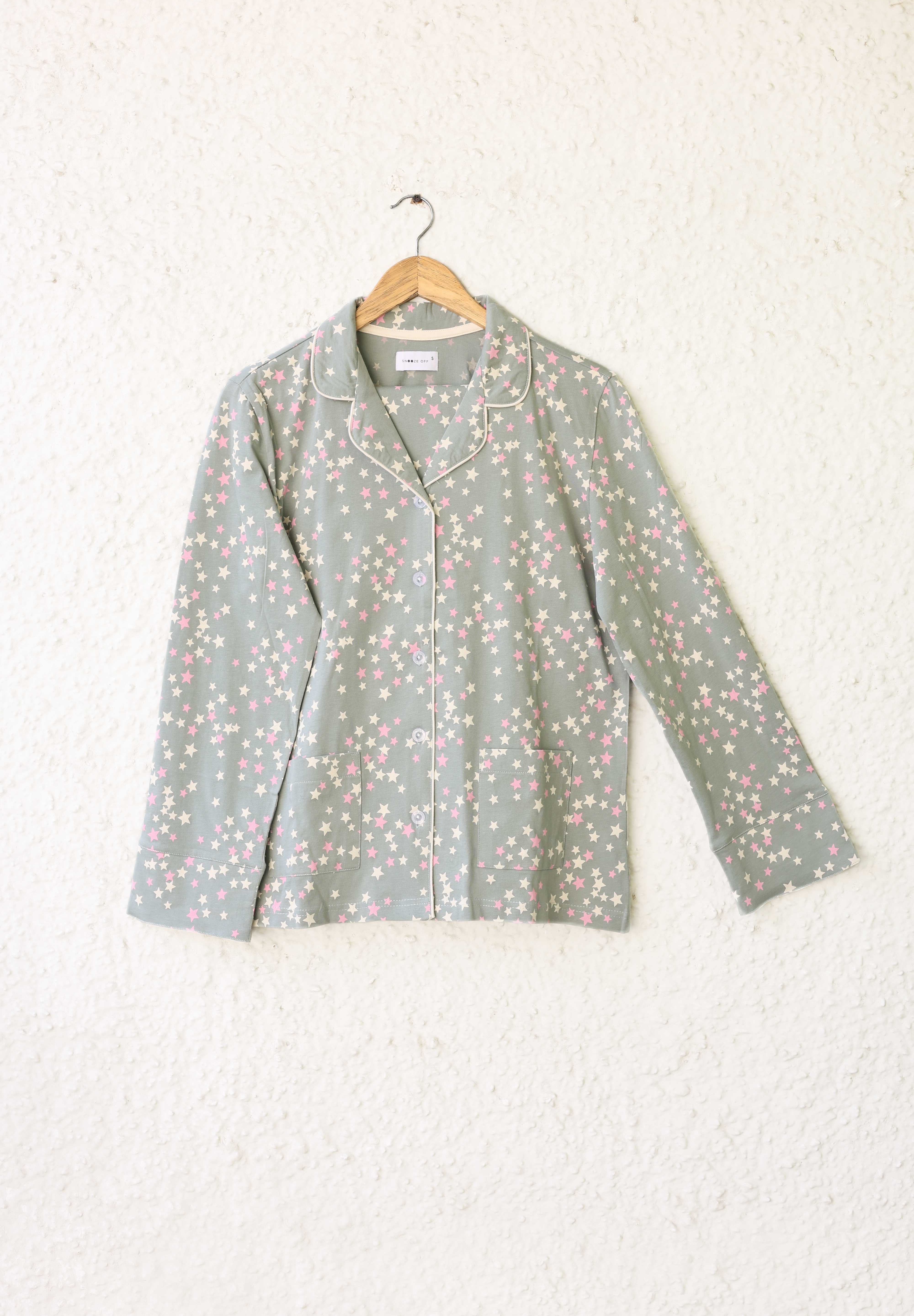 Lightweight and comfortable Under the Stars Mint Pistachio Green Women's Button Down PJ Set.