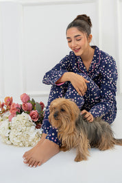Enjoy breathable comfort in the Under the Stars Navy Button Down Pajamas for Women, ideal for any season.