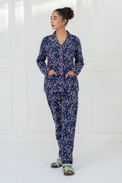 Soft and cozy Under the Stars Navy Women's Button Down Pajama Set for a comfortable night's sleep.