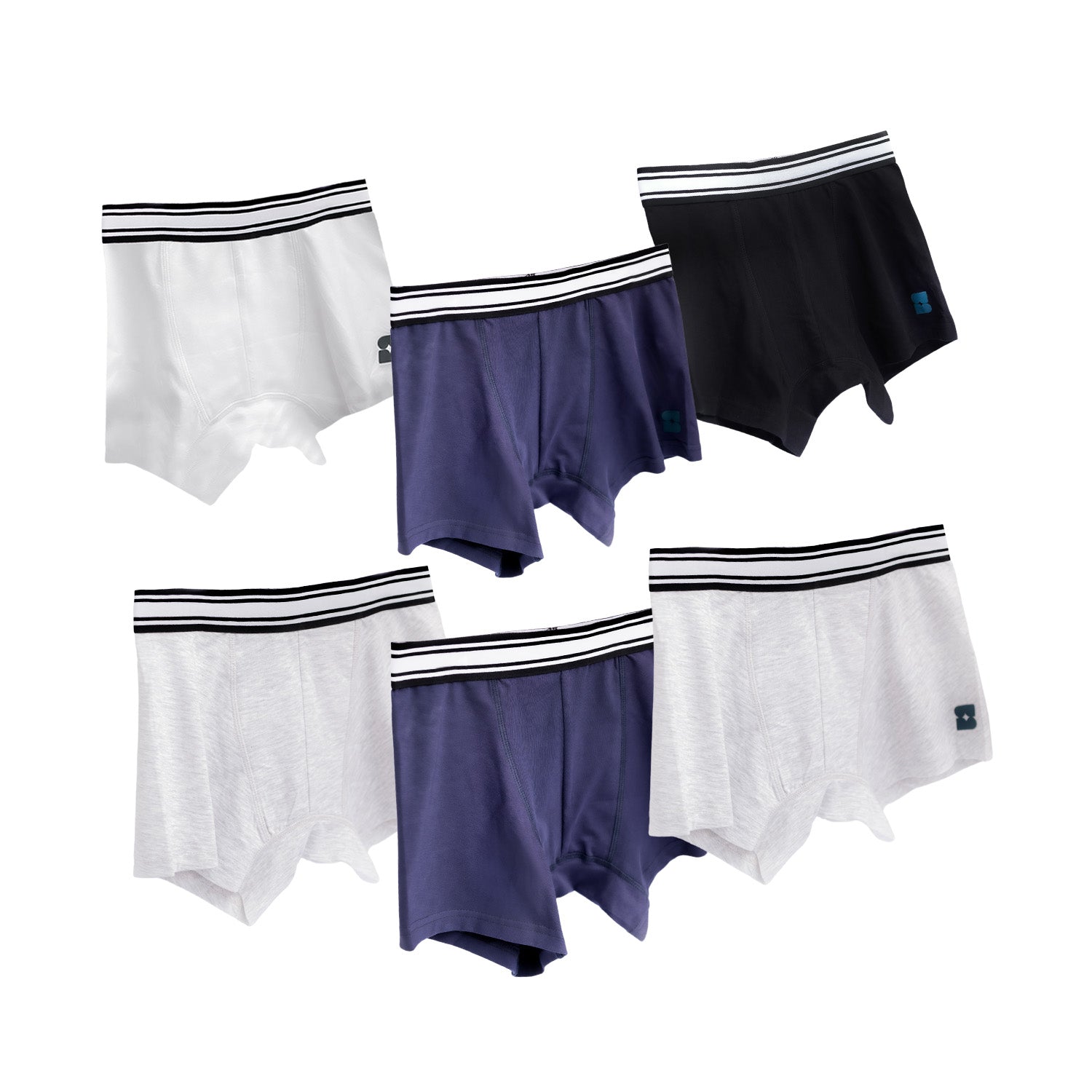 Pack of Six (2 Navy Blue + 2Grey + White + Black)