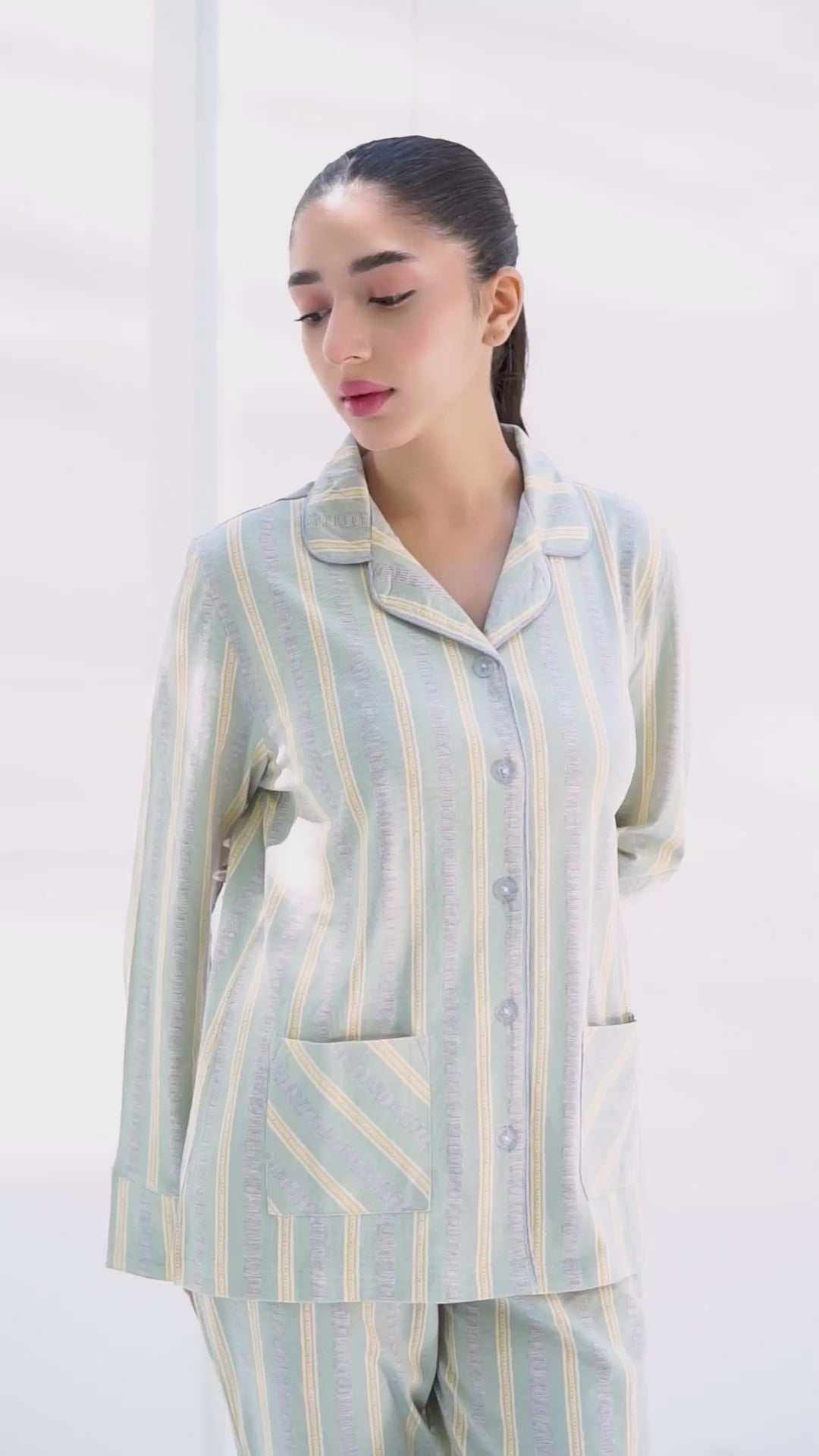 The Tranquil Harmony Elegant Women's Button Down Pajama Set blends style and softness effortlessly.